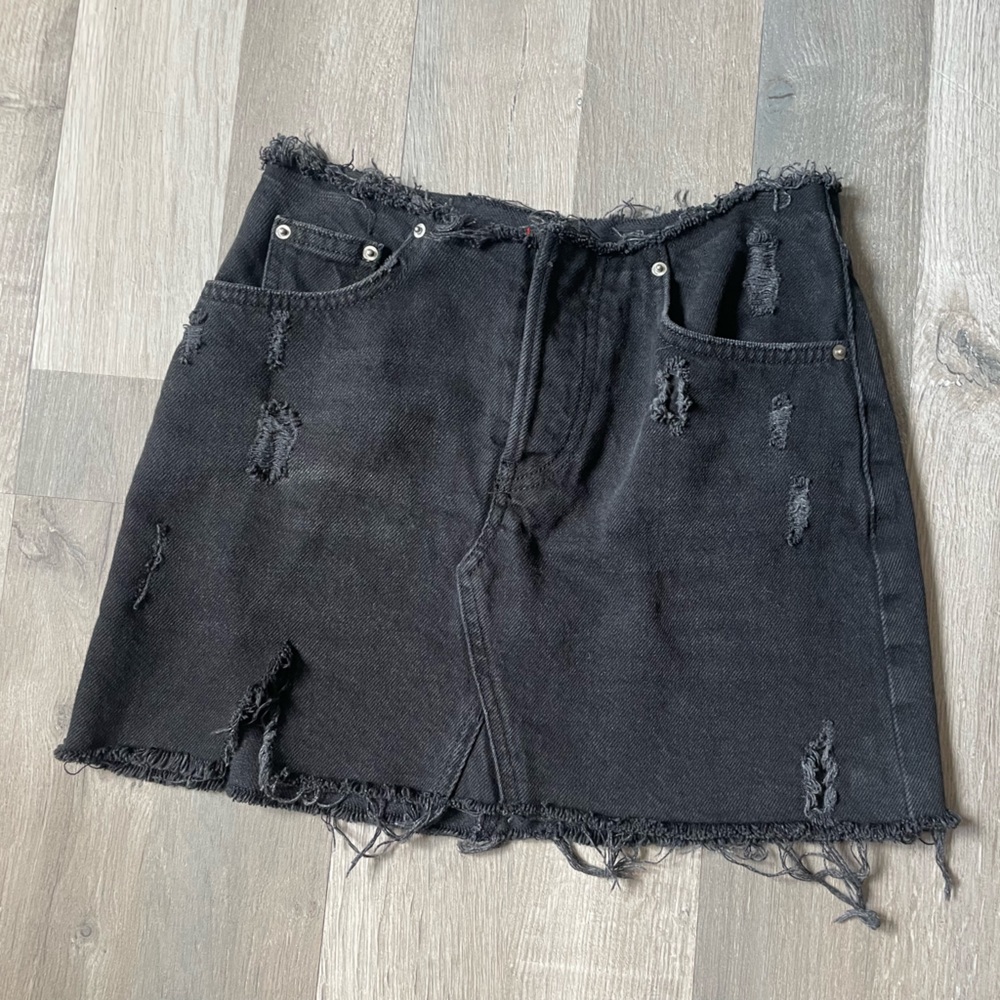 BDG Distressed Black Denim Skirt